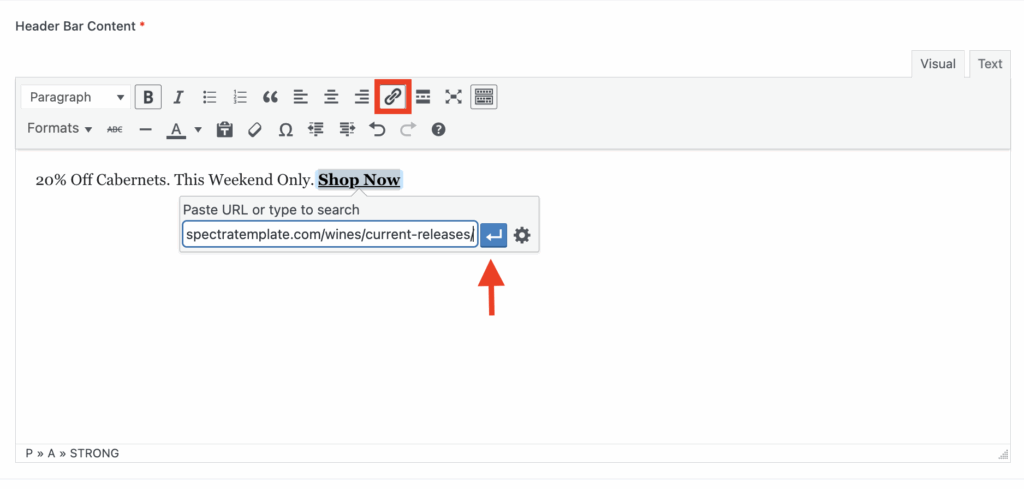 Spectra promo bar text area