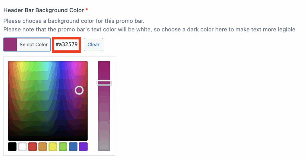 Promo Bar Color Selector Open
