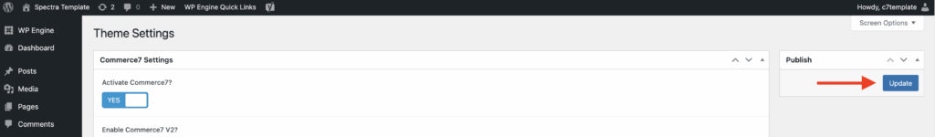 Theme Settings Update button