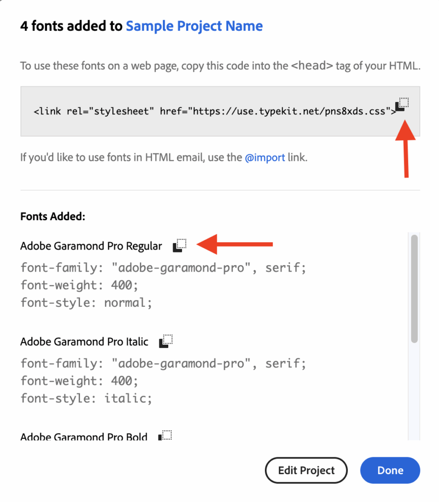 Adobe Fonts CSS and code