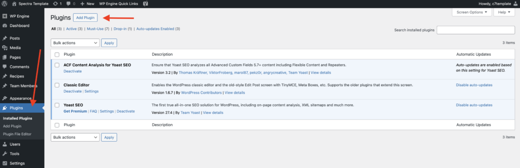 WordPress Plugins area