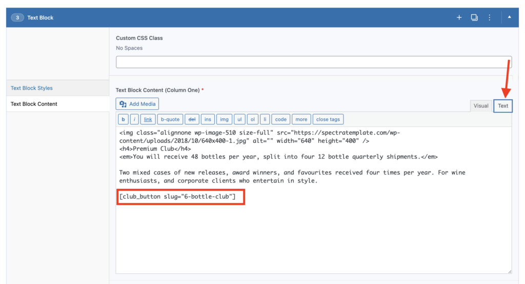 Club button shortcode