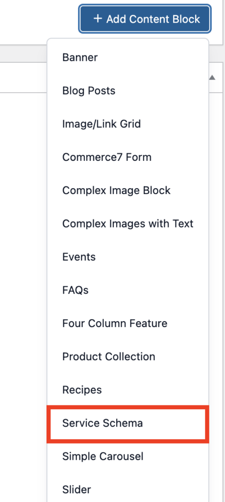 Service Schema block