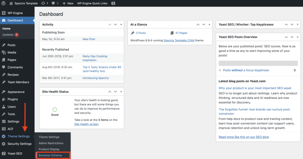 Theme Settings > Business Schema